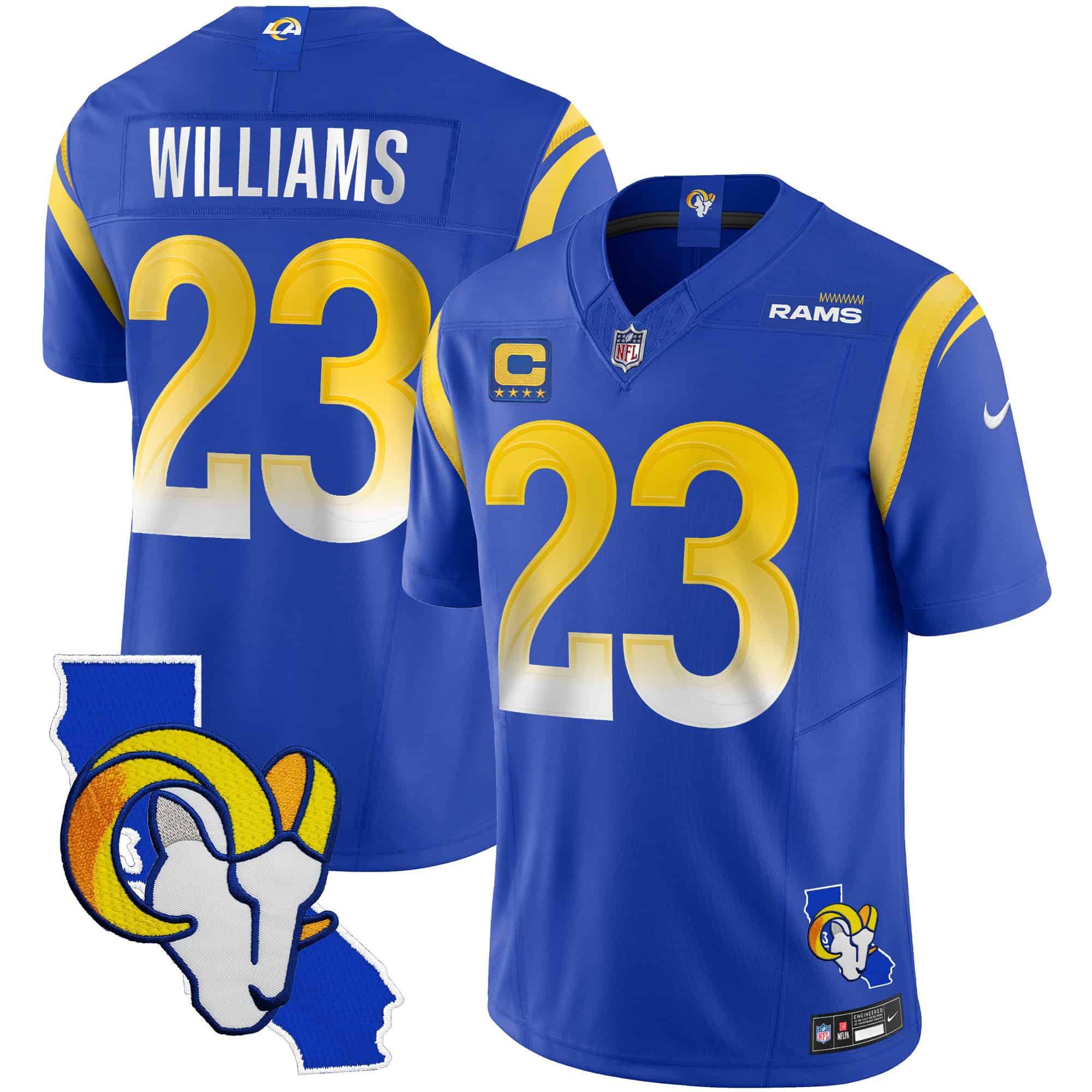 Men Los Angeles Rams #23 Williams Blue 2024 Nike California Patch Vapor Limited NFL Jersey style 1->indianapolis colts->NFL Jersey